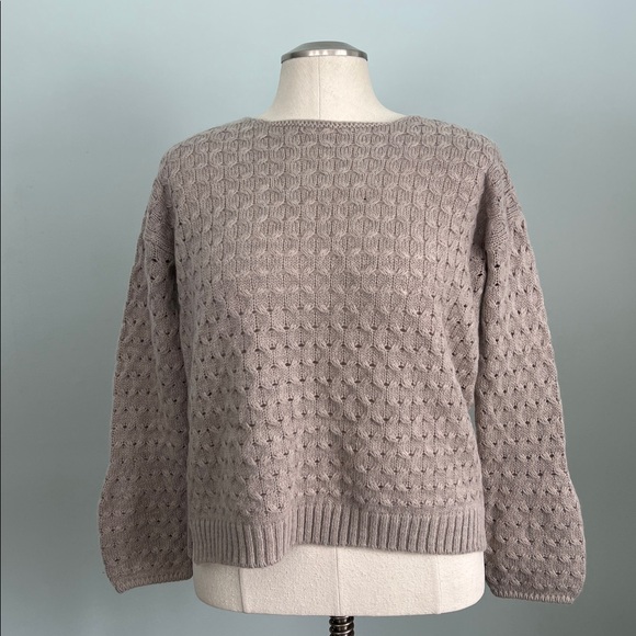 Benedetta B merino wool cable knit bishop sleeve pullover sweater beige M - Picture 2 of 11